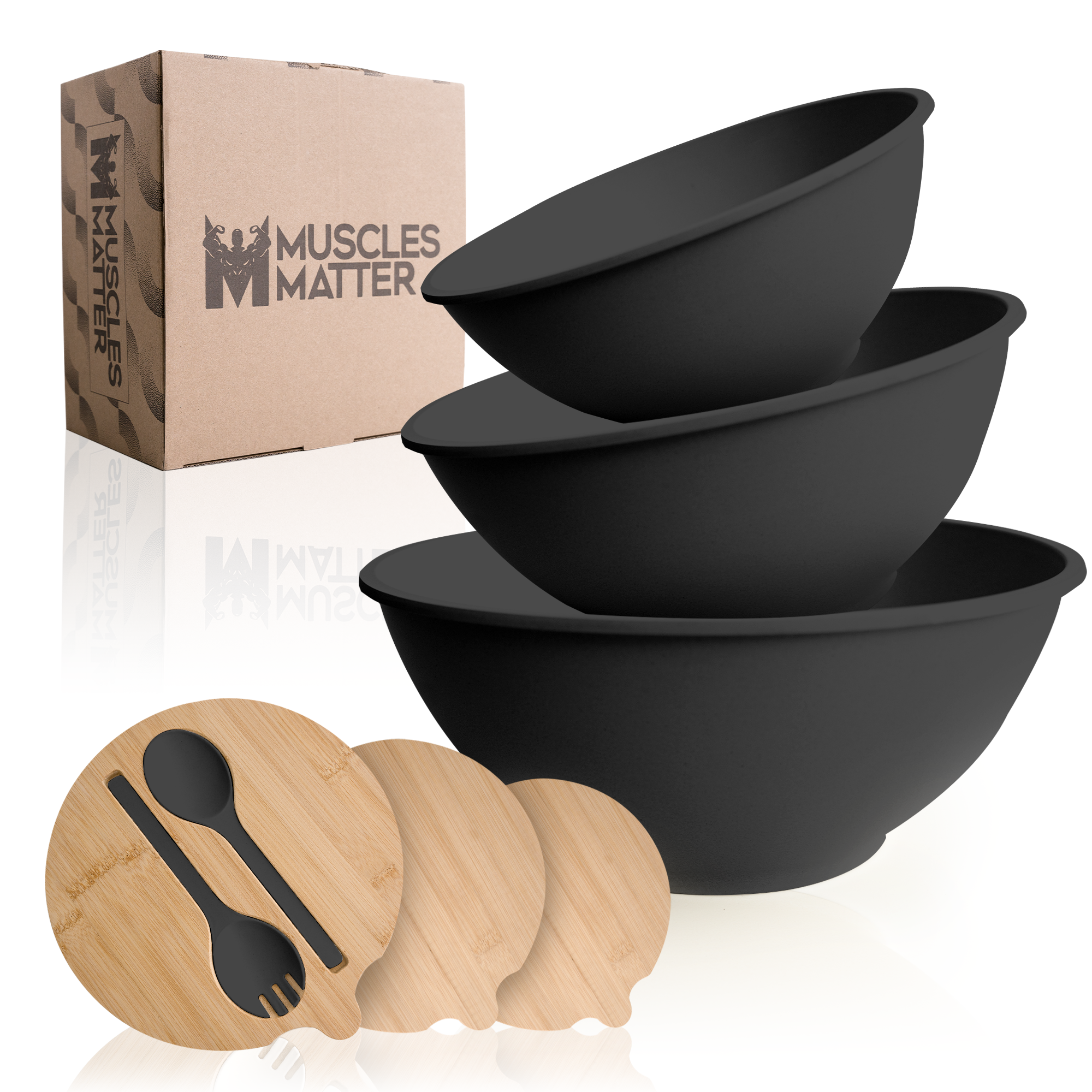 Eco-Friendly Bamboo Salad Bowls - Midnight Black