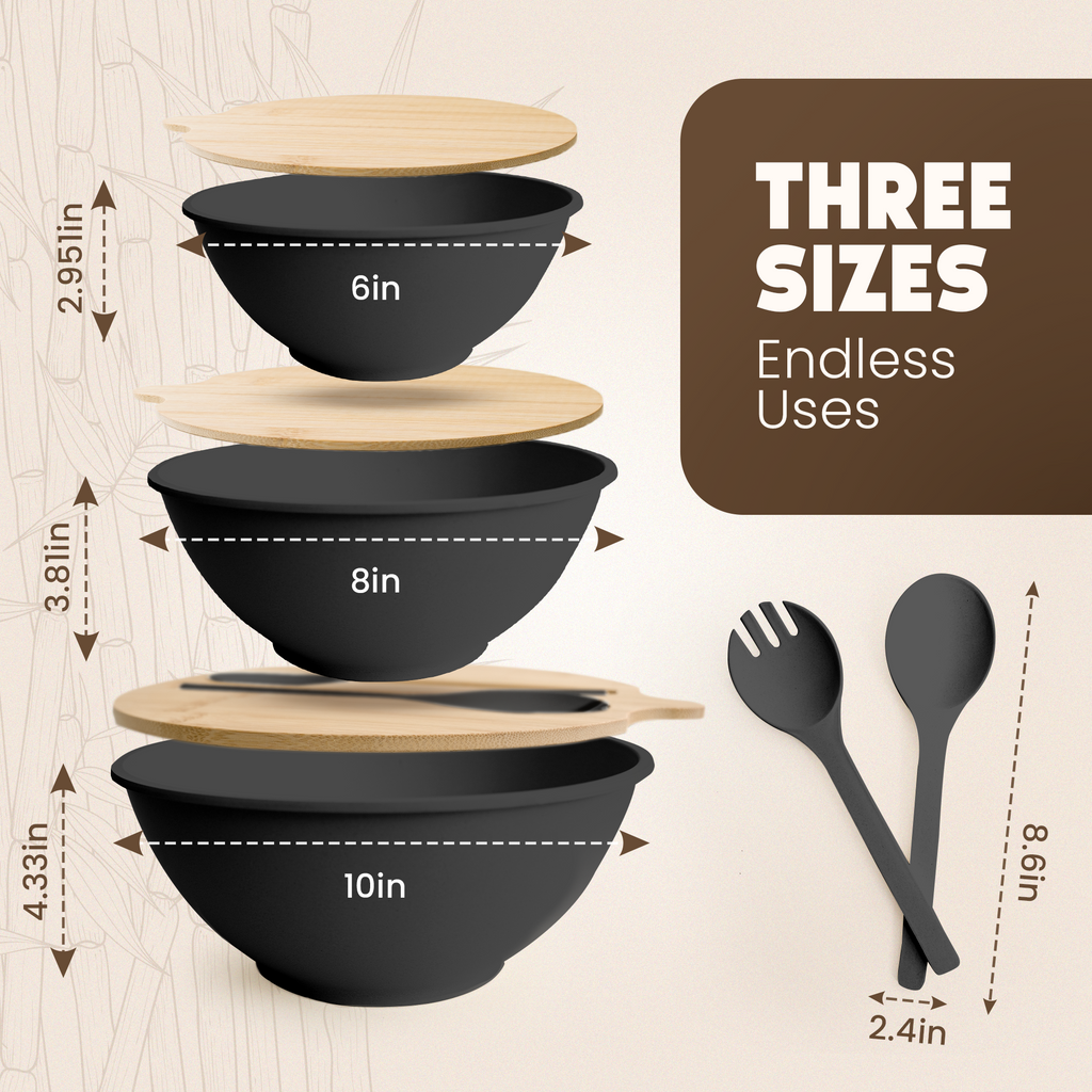 Eco-Friendly Bamboo Salad Bowls - Midnight Black