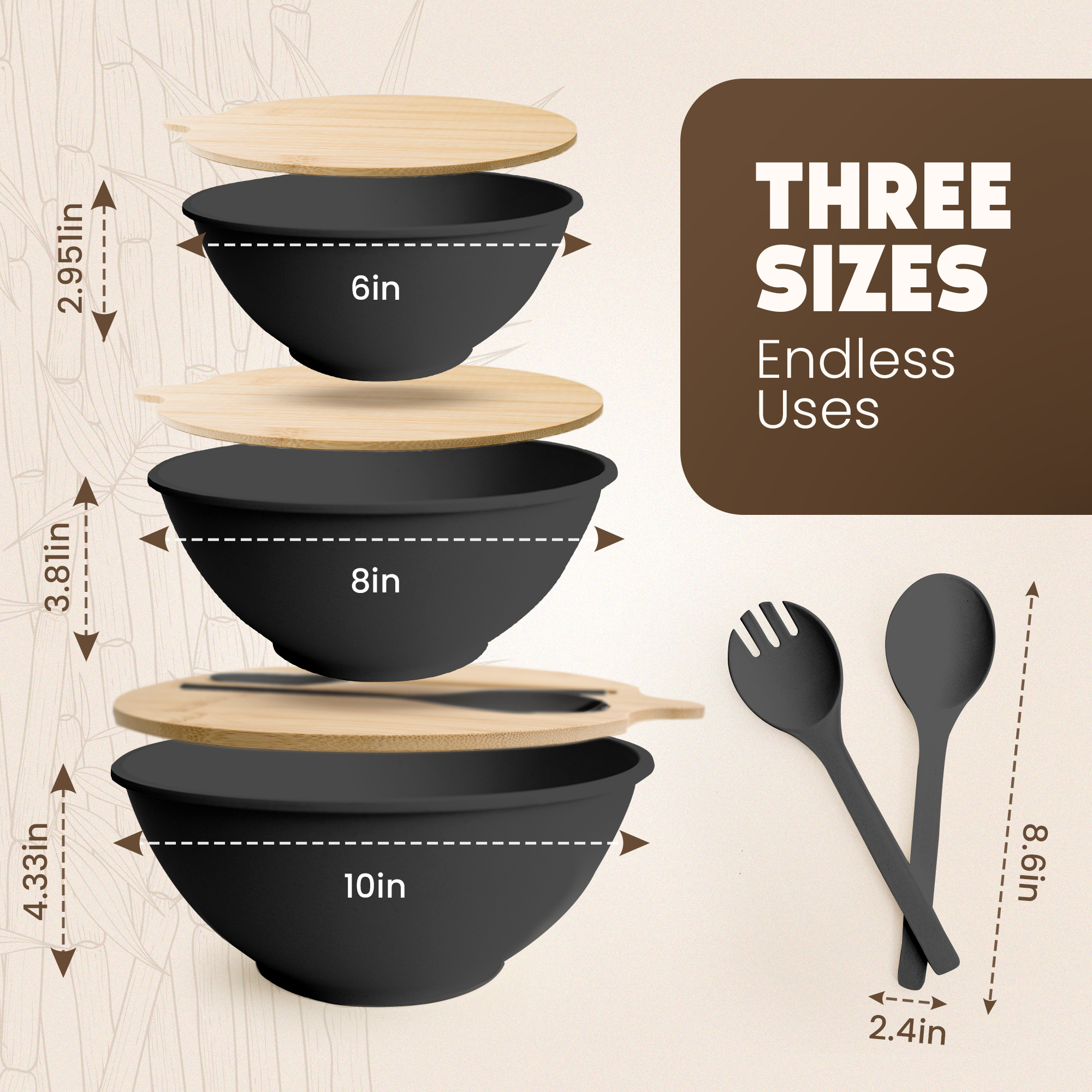 Eco-Friendly Bamboo Salad Bowls - Midnight Black