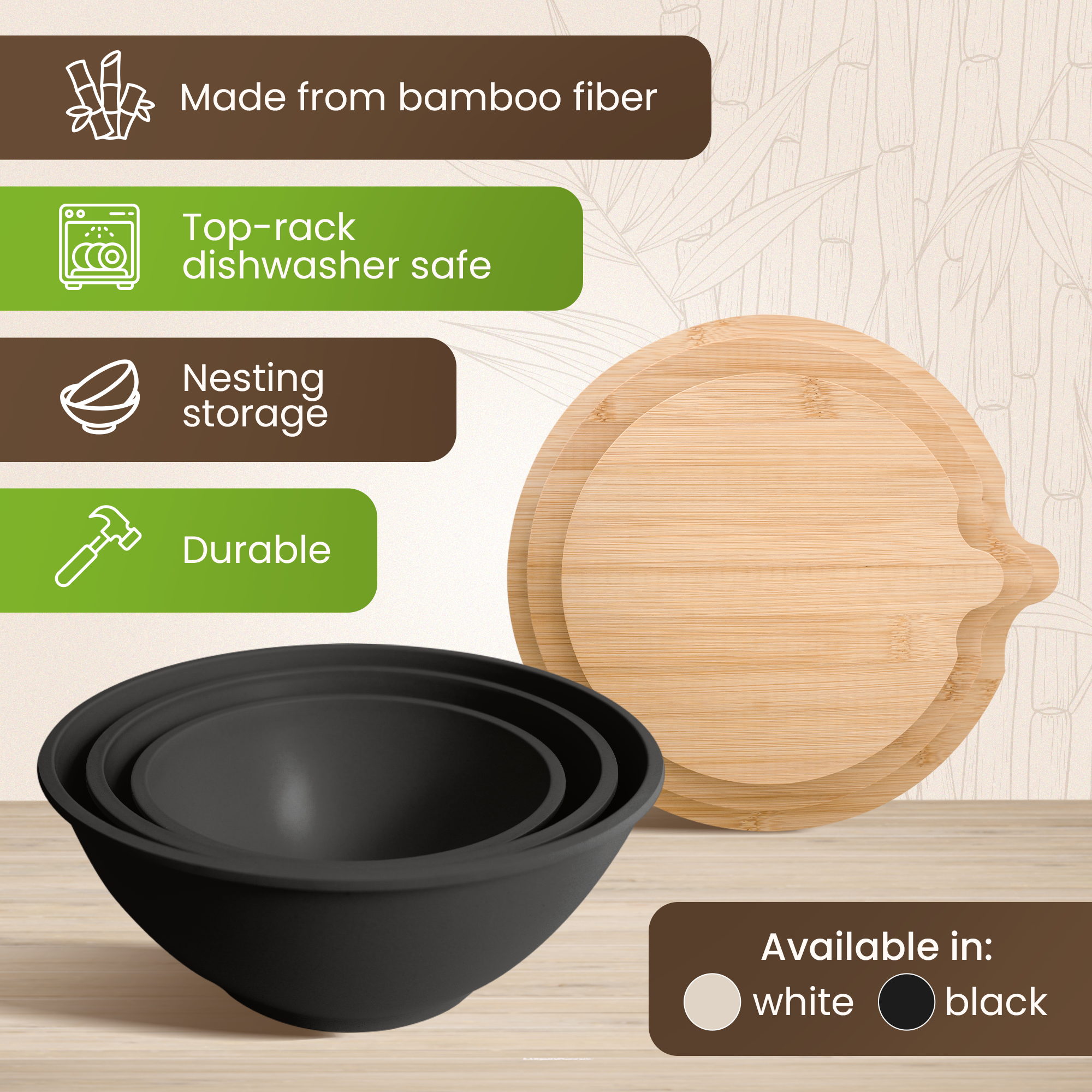 Eco-Friendly Bamboo Salad Bowls - Midnight Black