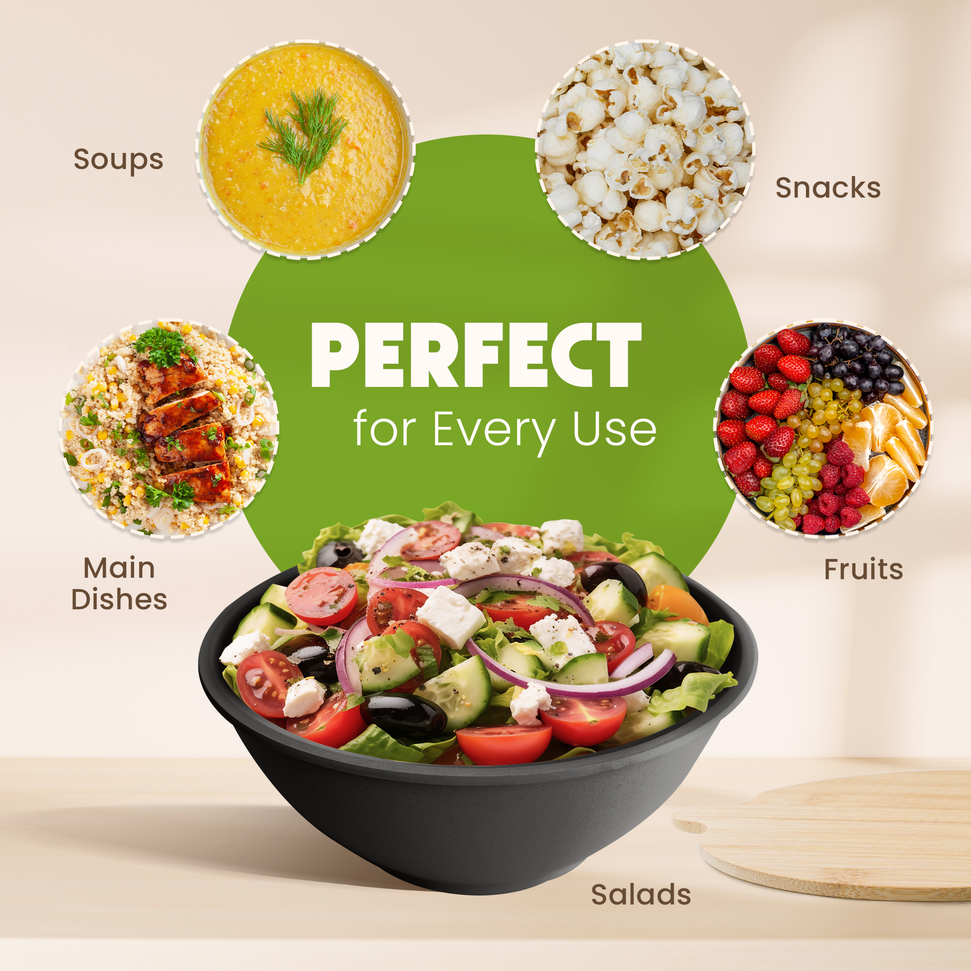 Eco-Friendly Bamboo Salad Bowls - Midnight Black