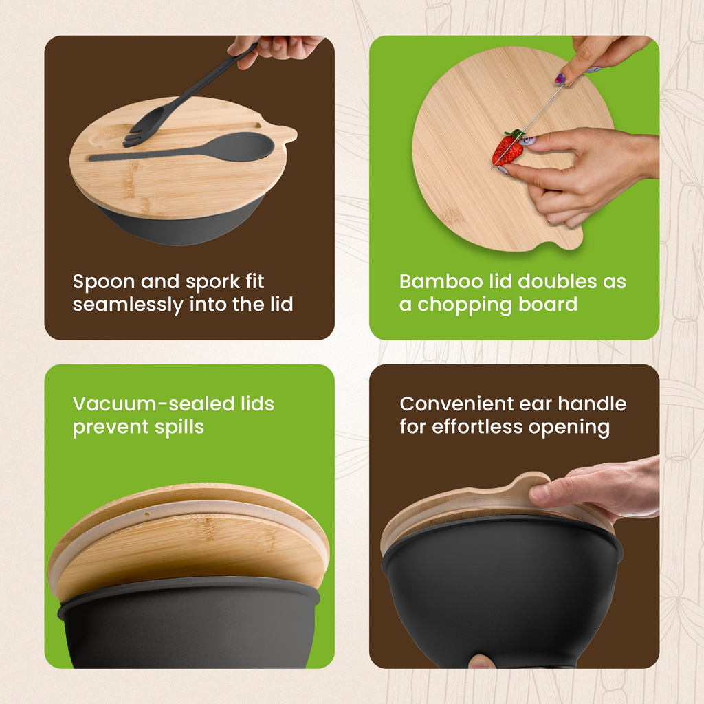 Eco-Friendly Bamboo Salad Bowls - Midnight Black