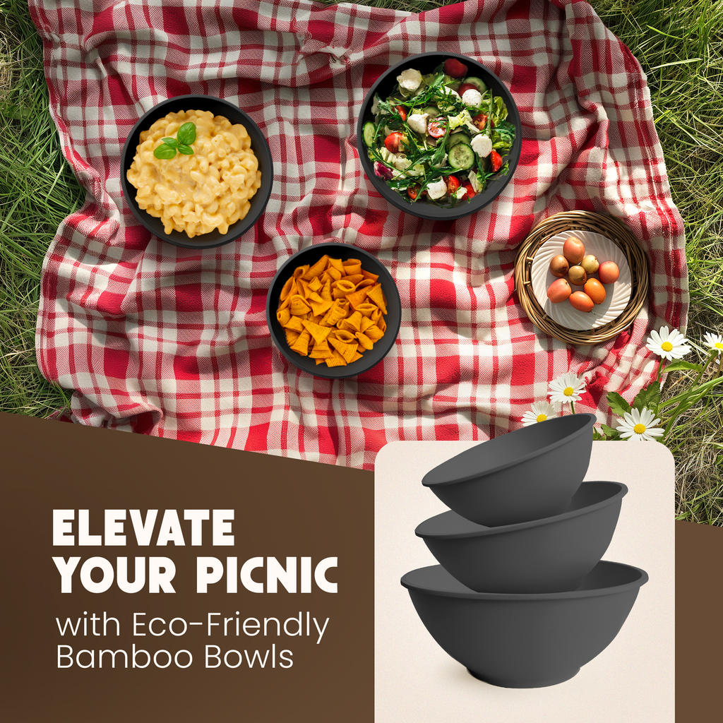 Eco-Friendly Bamboo Salad Bowls - Midnight Black