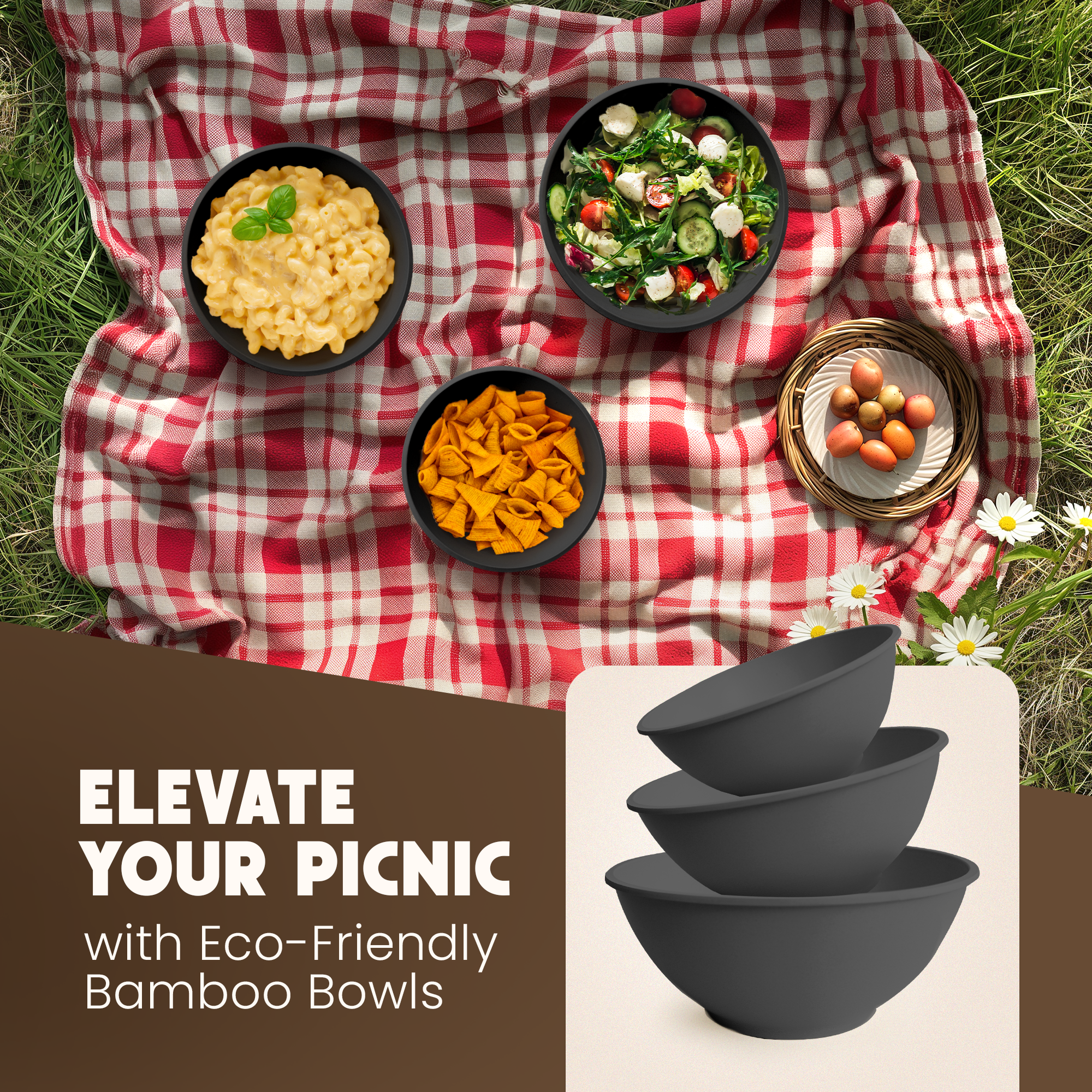 Eco-Friendly Bamboo Salad Bowls - Midnight Black