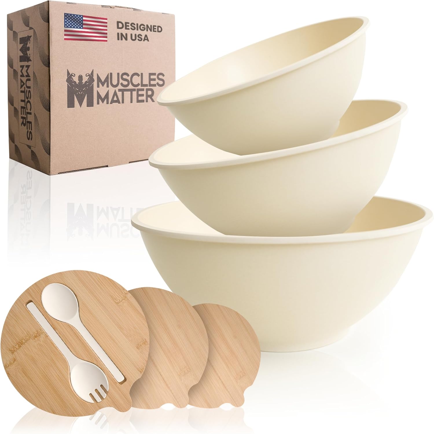 Eco-Friendly Bamboo Salad Bowls - Cream White