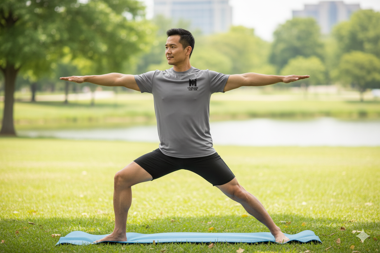 Muscle up with our M-asterpiece spanning the entire Tee canvas