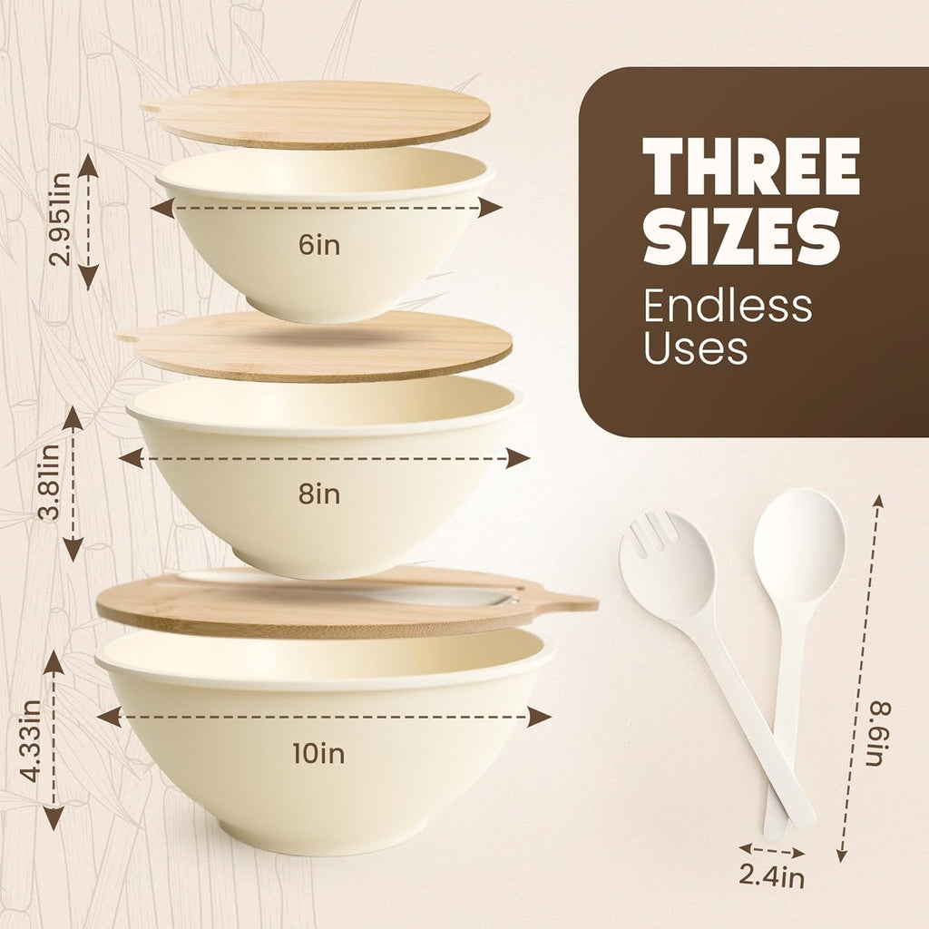 Eco-Friendly Bamboo Salad Bowls - Cream White