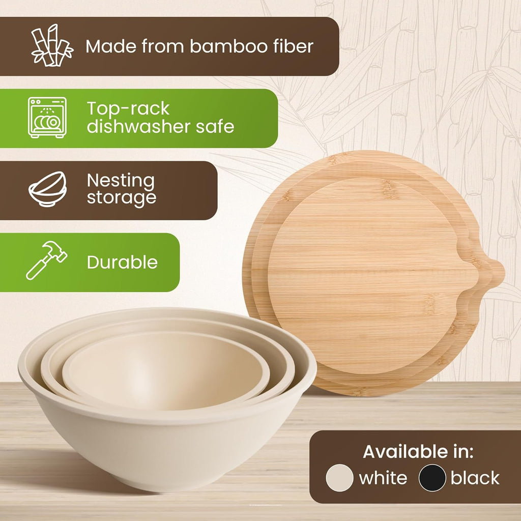 Eco-Friendly Bamboo Salad Bowls - Cream White