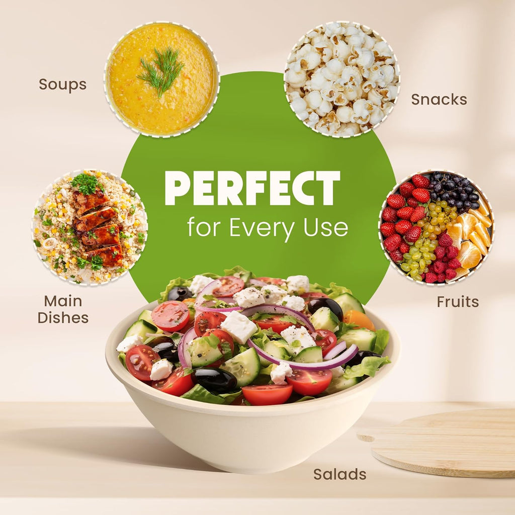 Eco-Friendly Bamboo Salad Bowls - Cream White