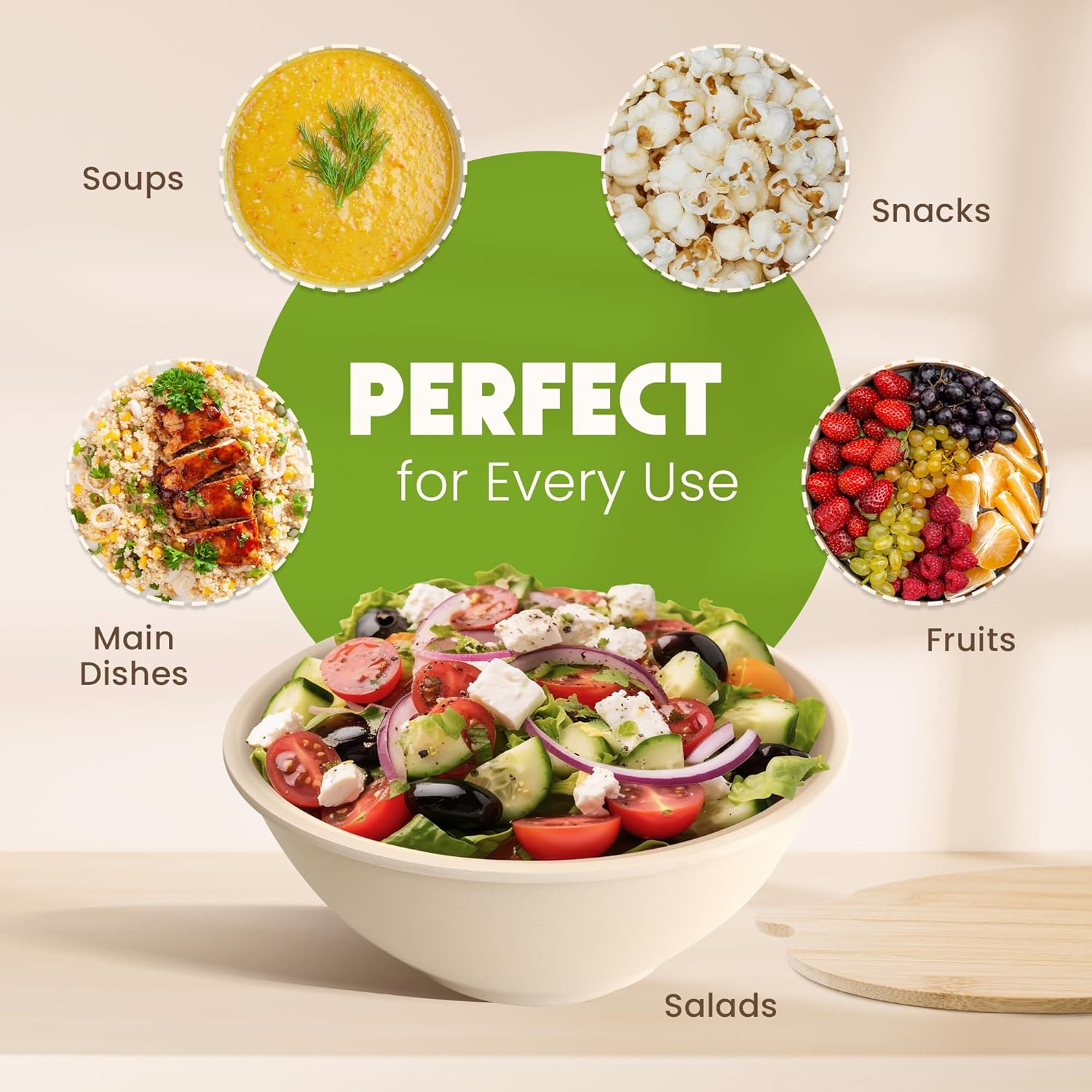 Eco-Friendly Bamboo Salad Bowls - Cream White